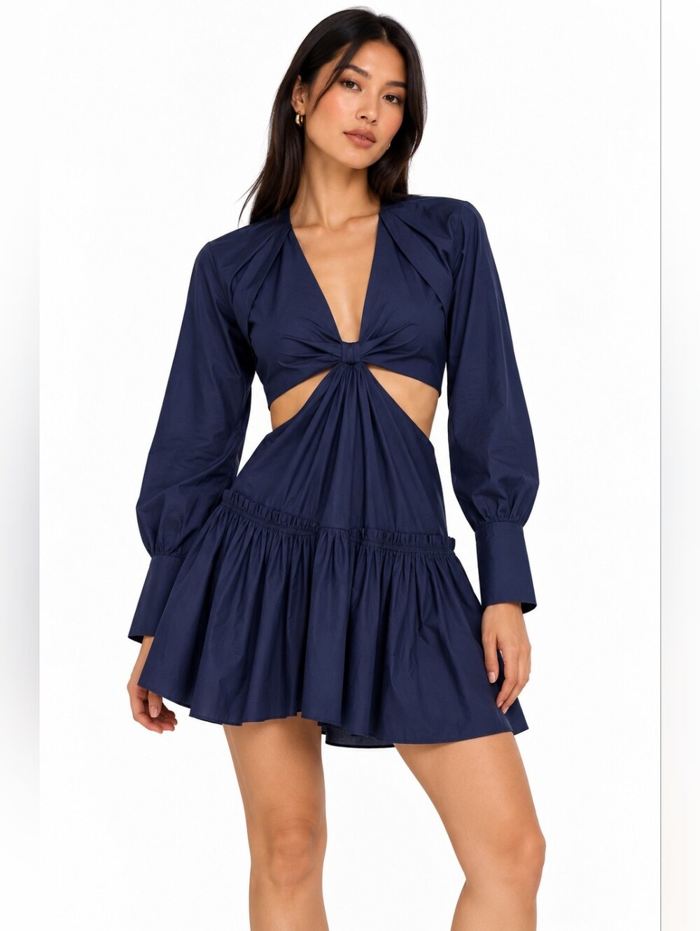 Jason Wu Navy Poplin Cutout Drop Waist Mini Dress XS
